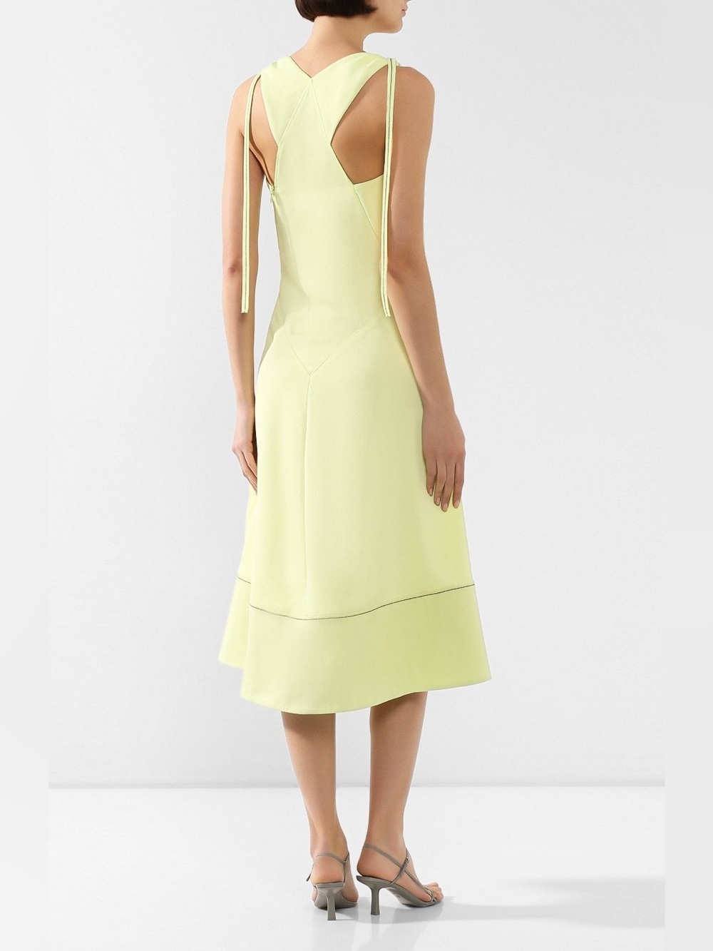 PROENZA SCHOULER White Label Plunging Shoulder Tie V-Neck Midi Dress Celery Sz 8 - Picture 2 of 16